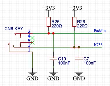 Schematic circuit diagram for the CW trainer key/paddle connector