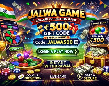 Jalwa Game a colour prediction game with a ₹500 gift code and instant withdrawal.