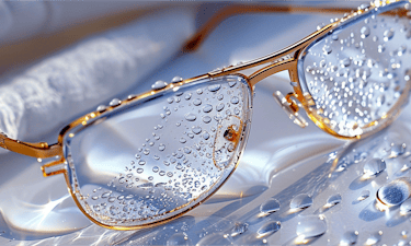 glasses sprayed with cleaner