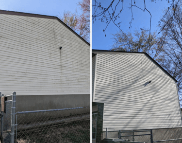 a House with mold and algae before and after soft washed 
