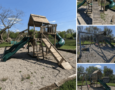 A swing set lightly washed and cleaned of all mold and mildew