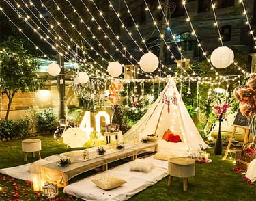 a tenter with a tent and a tent set up for a party