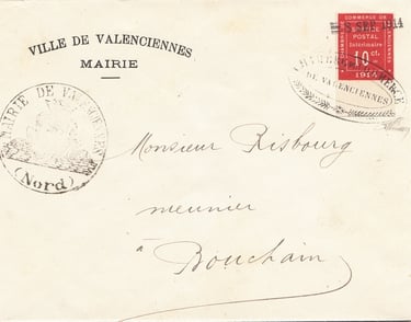 Briefmarke der Handelskammer von Valenciennes:  Ungezähnte Briefmarke zu 10 Centimes.