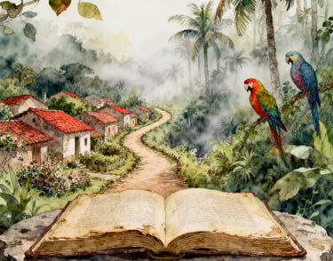 a book opened to show a painting of a parrot and a parrot