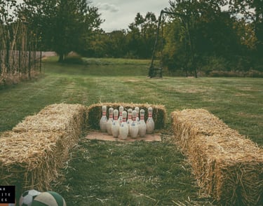 backyard bowling with a straw bale lane