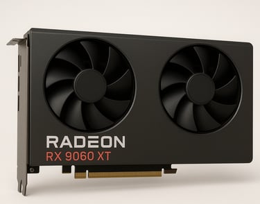 AMD Radeon RX 9060 XT high-end gaming graphics card with triple-fan cooler and sleek RGB lighting