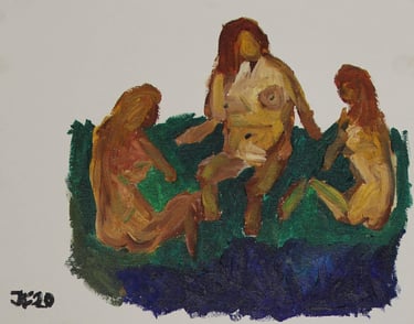 a painting of nude women by the lake