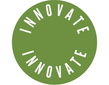 a green circle with the words innovate in white and a green circle with