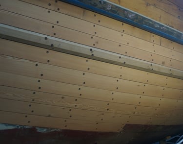 Traditional wooden fishing boat planking