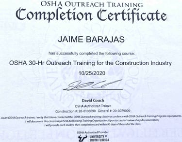 Osha Outreach certificate of completion
