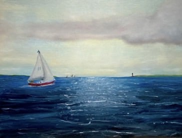 a painting of a sailboat in a New Jersey bay