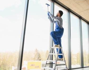 Window being professionally cleaned, leaving it crystal clear and streak-free.