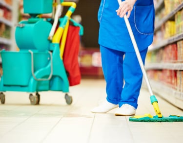 Store undergoing thorough cleaning to ensure a fresh and inviting shopping experience.