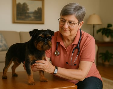 HTierheilpraktikerin bei der Vorsorgeuntersuchung eines Hundes