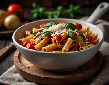 Pasta with vegetables and Italian seasoning in tomato sauce/Olasz ízesítésű zöldséges tészta para