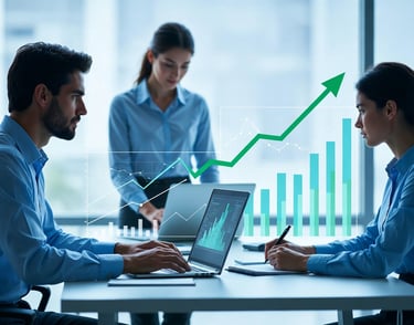 personas y un gráfico elevandose para la mejora continua