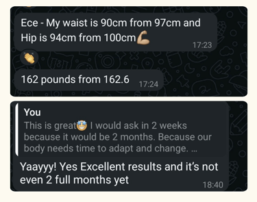 client's weight loss result