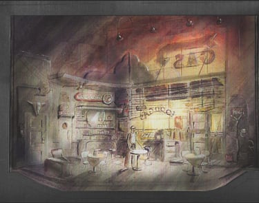 Set Design rendering for The Petrified Forest