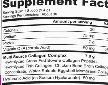Multi Collagen Peptides Plus Hyaluronic Acid and Vitamin C label