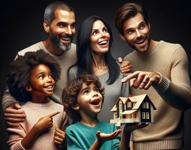 a family holding a model of a house