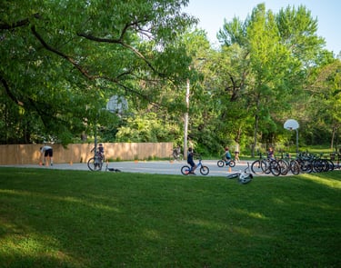 Kids on bikes in a park