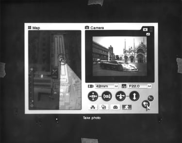 Manual 4.26. by Maxim Zmeyev: Gran Turismo 4 photo mode interface as a contact print