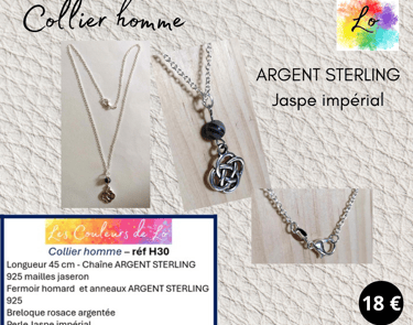 Collier Argent Sterling 925 pendentif Jaspe impérial nœud celtique Les Couleurs de Lo