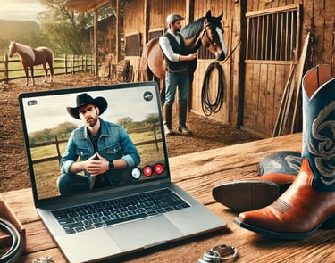 a laptop computer screen showing a man in cowboy boots and cowboy boots