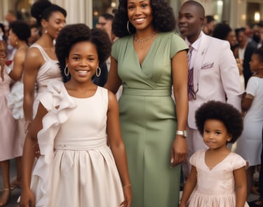 A cheerful nanny engaging happily with children at a lively wedding reception.