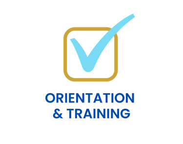 Checklist icon with a check mark next to the text “Orientation and Training” on a clean background.