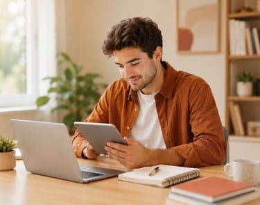 Student using a mobile app for EU exam preparation