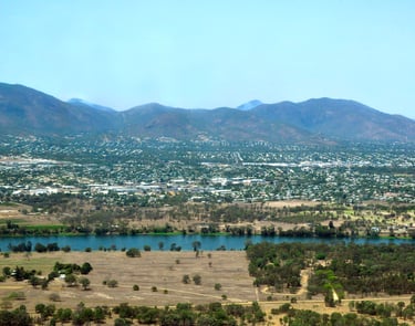 Aerial view of the town, from west. Rockhampton, Queensland, Australia