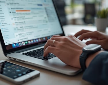 Person typing email campaign on laptop with notifications