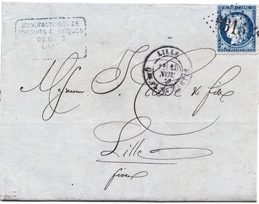 Letter weighing up to 20 g and franked at 25 c from the Place St MARTIN district