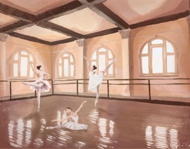 Original Takara Welter Digital Painting titled, "Ballet Studio"