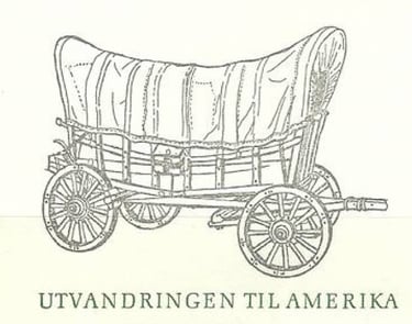 a Norwegian stamp featuring a covered wagon