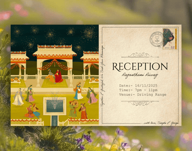 a postcard with a picture of a woman and a man