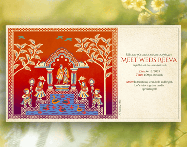 a wedding invitation card with a colorful indian wedding invitation