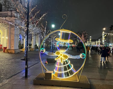 Illuminated snowman on the streets