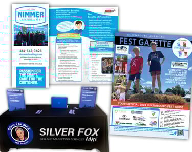 newsletters, brochures, trade show signs