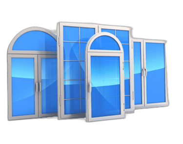 a group of three open windows with blue and white windows