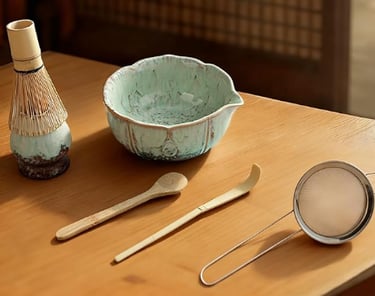 matcha tea kit on wodden table