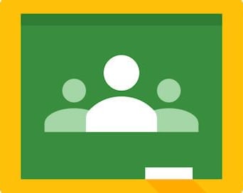 Displays the image of google classroom using a whiteboard and several images suggesting people