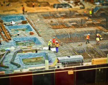 Aerial view of construction workers on a construction site