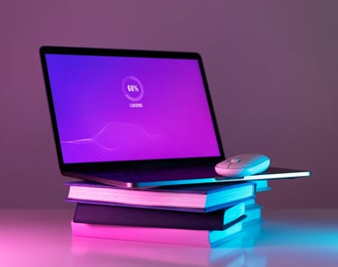 a laptop computer sitting on top of a stack of books