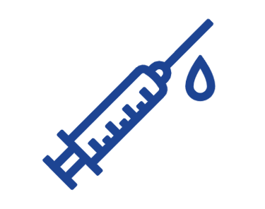 Blue medical syringe icon with a liquid drop symbolizing vaccination and healthcare injections.