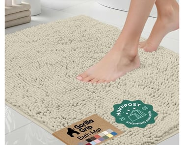 Gorilla Grip cream colored luxury chenille bathroom rug mat.