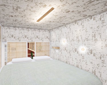 Visuel photoréaliste d'une chambre aménagée sur une mezzanine dans un appartement citadin