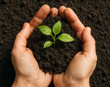 a person holding a plant in their hands