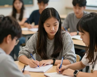 Students engaged in a lively classroom discussion with a teacher guiding them.